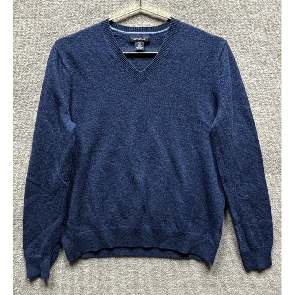 Banana Republic Sweater Mens XL Tall 100% Merino Wool Pullover V-Neck Blue EUC